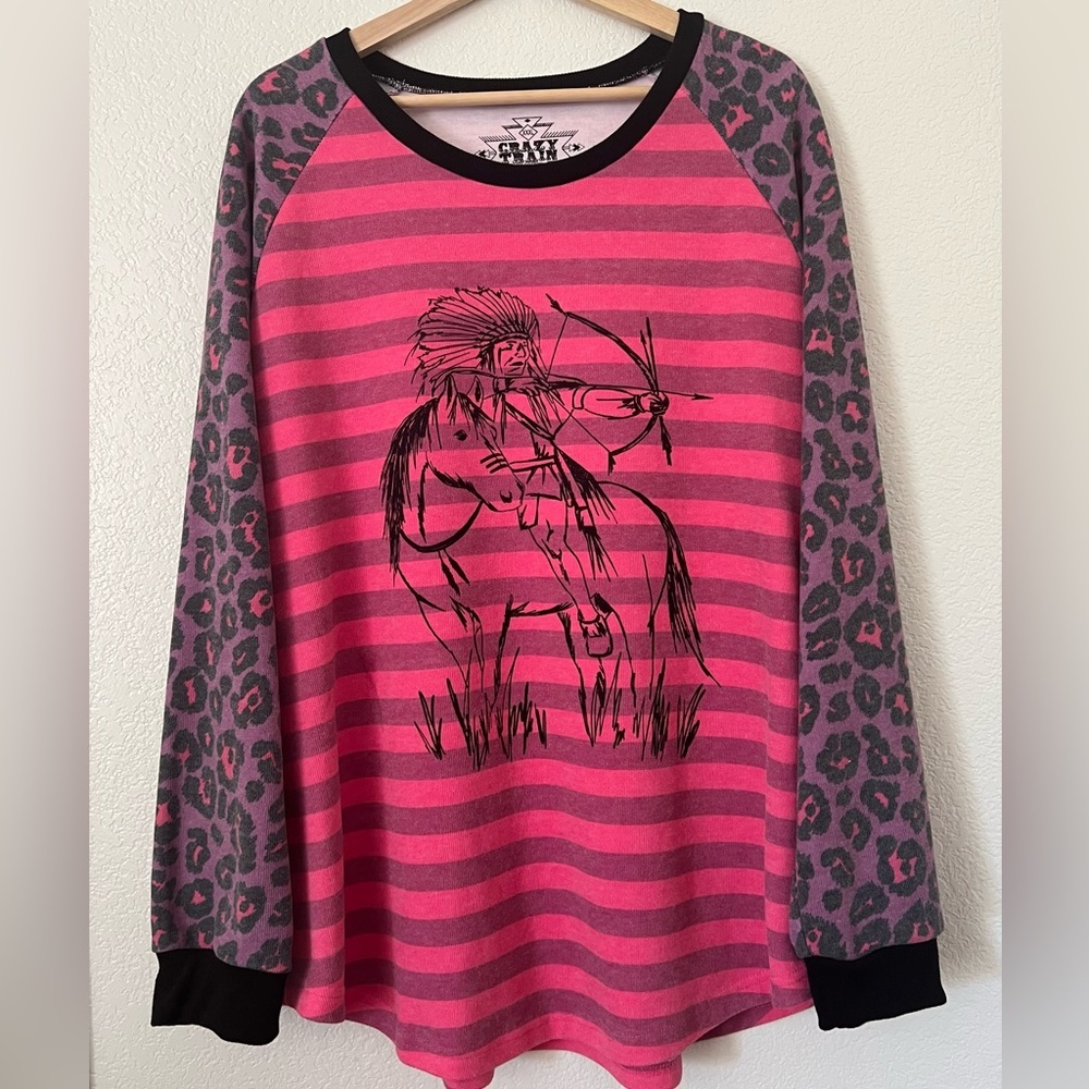 Crazy Train Pink Purple Indian Bow and‎ Arrow Horseback Sweatshirt Leopard  XXXL